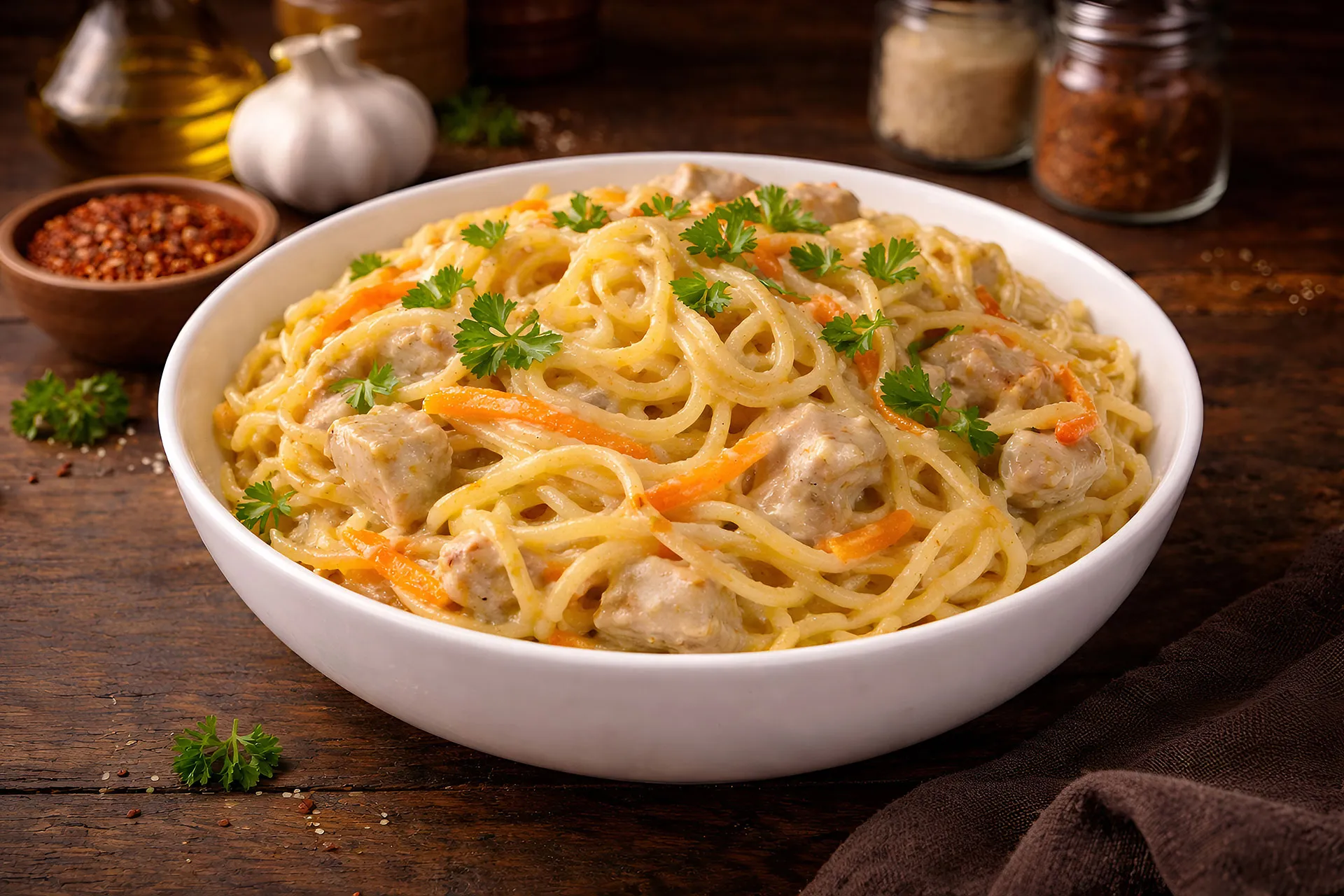 Kremalı Tavuklu Noodle